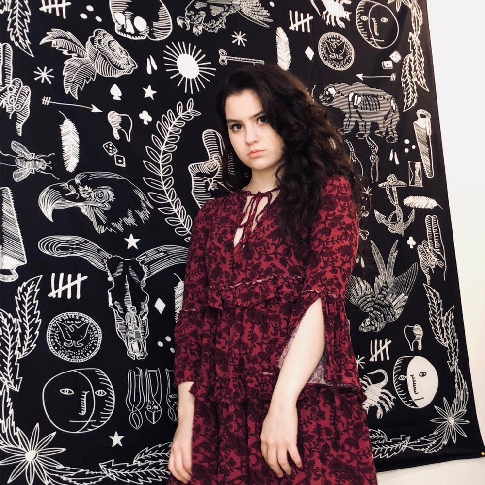 Red floral flowy tunic/dress depending on height